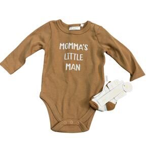 Tahari Baby “Momma’s Little Man” Waffle Knit Bodysuit & Socks Set 3-6M
